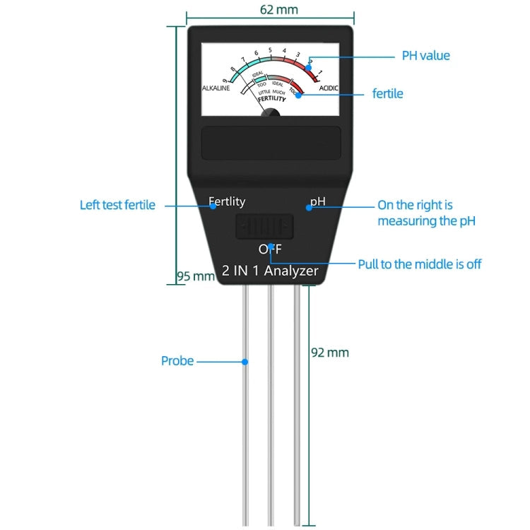 2 in 1 Soil PH Meter Fertility Tester Instrument Gardening Tools with 3 Probes-Reluova