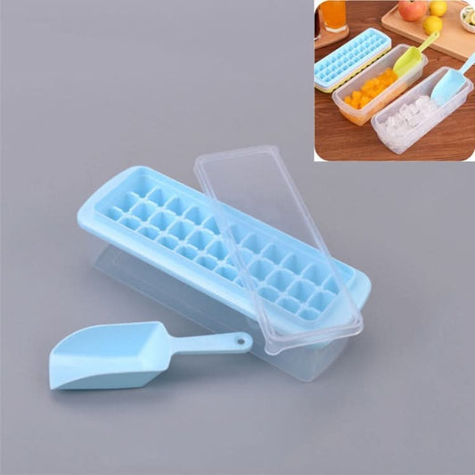 Creative 33 Grid DIY Ice Cube Box Plastic Homemade Ice Cube Mould with Cover & Shovel - Reluova