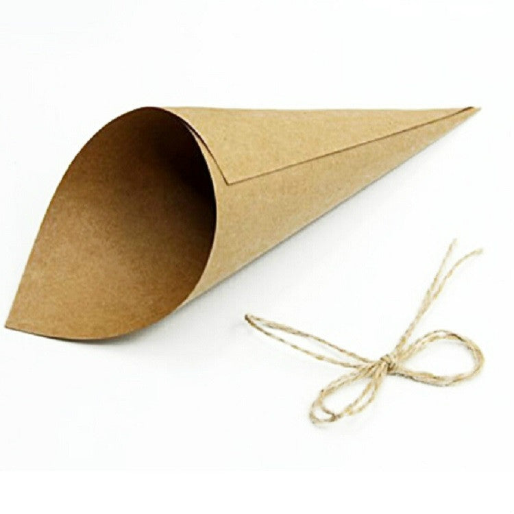 100 PCS Kraft Paper Cone Bouquet Candy Bag Christmas Wedding Party Gift Wrap with Twine