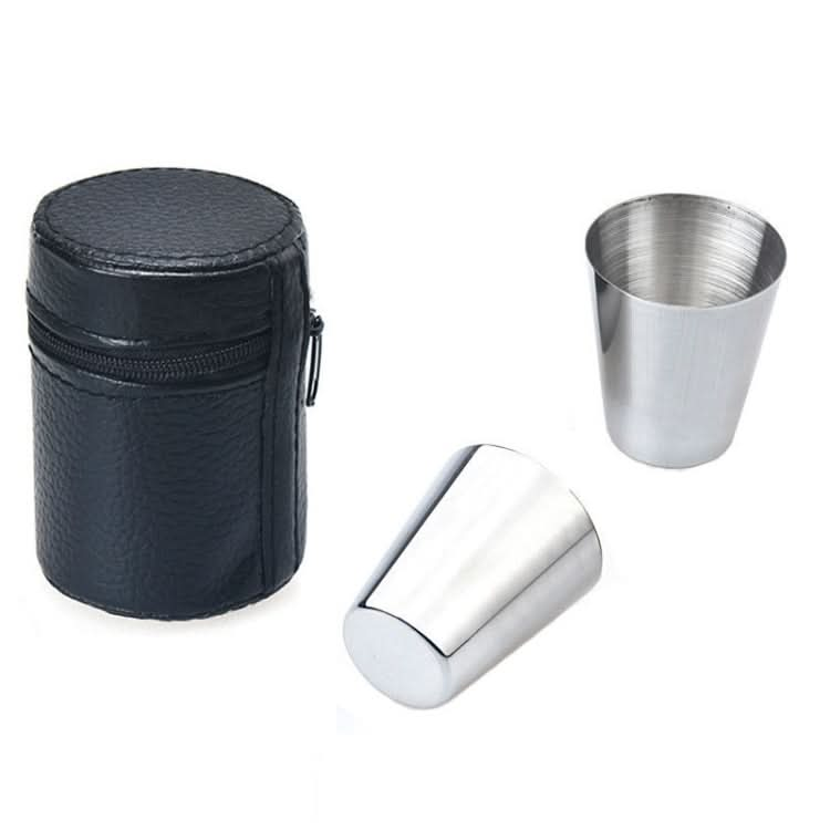 2 Sets Outdoor Mini Stainless Steel Small Wine Glass Hiking Camping Travel Portable Drinking Cup Set with Leather Case-Reluova