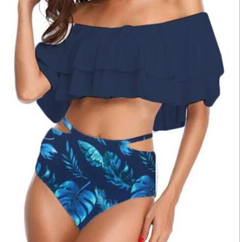 Sexy High Waist Swimsuit Women Ruffle Off Shoulder Bikinis Reluova