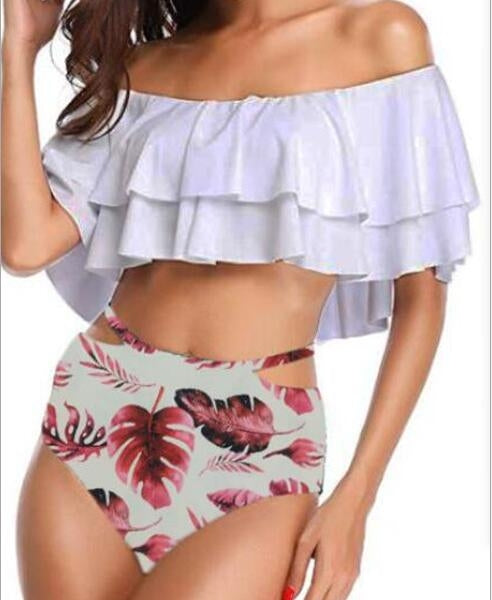 Sexy High Waist Swimsuit Women Ruffle Off Shoulder Bikinis Reluova