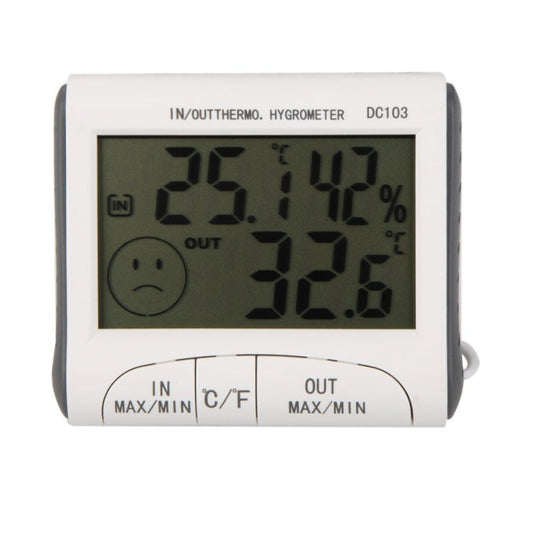 LCD Digital Thermometer Hygrometer Moisture Meter and Wired Temperature with External Sensor White