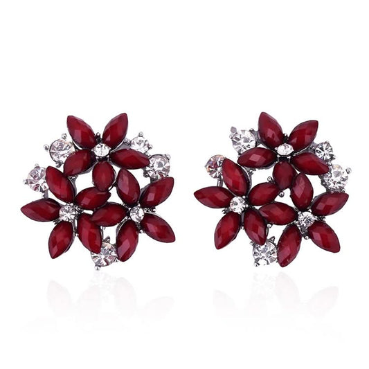 Fashion Zircon Rhinestone 3 Flower Stud Earrings for Women Jewelry Reluova