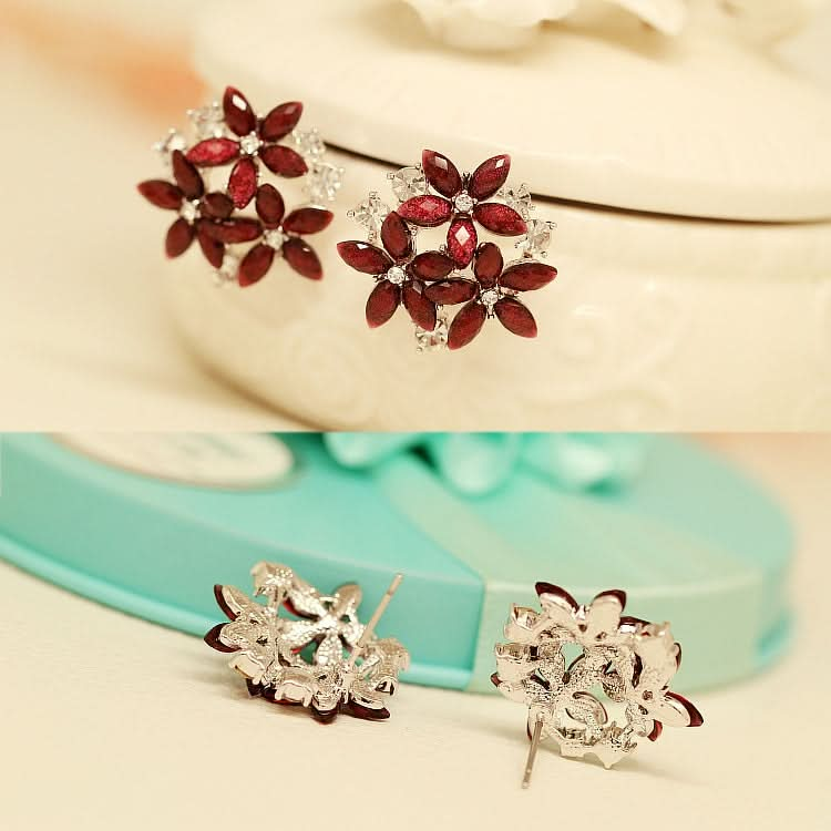 Fashion Zircon Rhinestone 3 Flower Stud Earrings for Women Jewelry Reluova