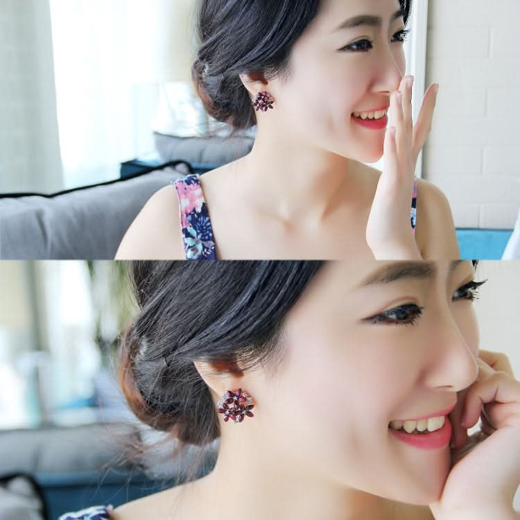 Fashion Zircon Rhinestone 3 Flower Stud Earrings for Women Jewelry Reluova