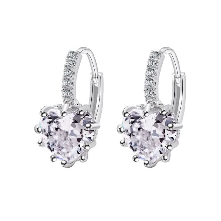 Cute Heart Real 925 Sterling Silver Cubic Zirconia Stone Earrings Reluova