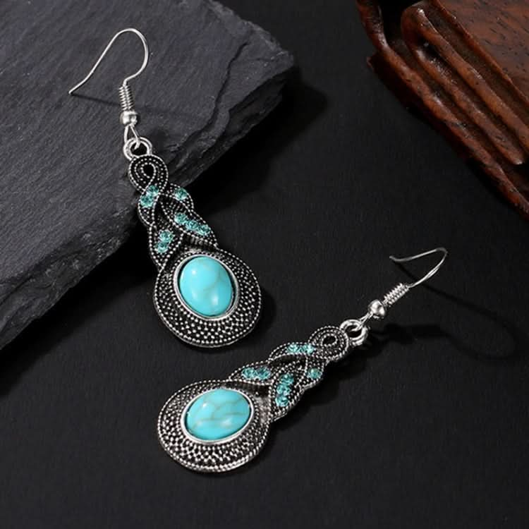 Tibetan Silver Pendant Earrings Natural Stone Drop Silver Pendant  Earrings for Women Reluova