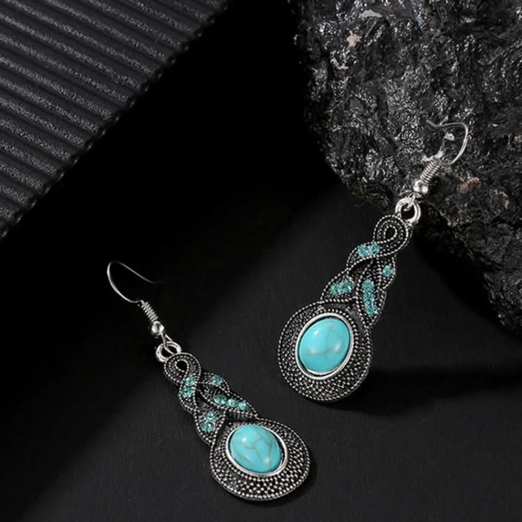 Tibetan Silver Pendant Earrings Natural Stone Drop Silver Pendant  Earrings for Women Reluova