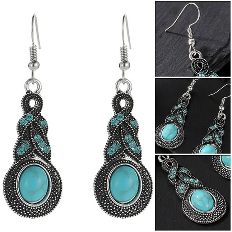 Tibetan Silver Pendant Earrings Natural Stone Drop Silver Pendant  Earrings for Women Reluova