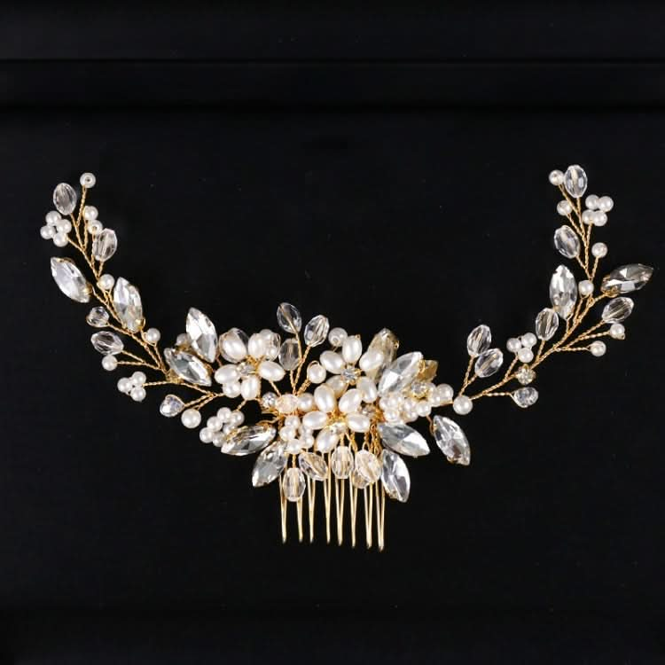 Golden Pearl Headband Tiaras Crystal Rhinestone Bridal Hair Combs Headpiece Reluova