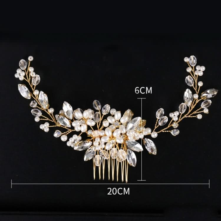 Golden Pearl Headband Tiaras Crystal Rhinestone Bridal Hair Combs Headpiece Reluova