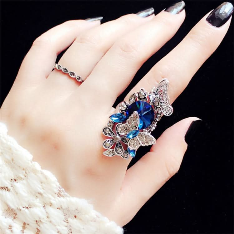 2 PCS/Set Women Fashion Retro Palace Gemstone Crystal Butterfly Ring Reluova