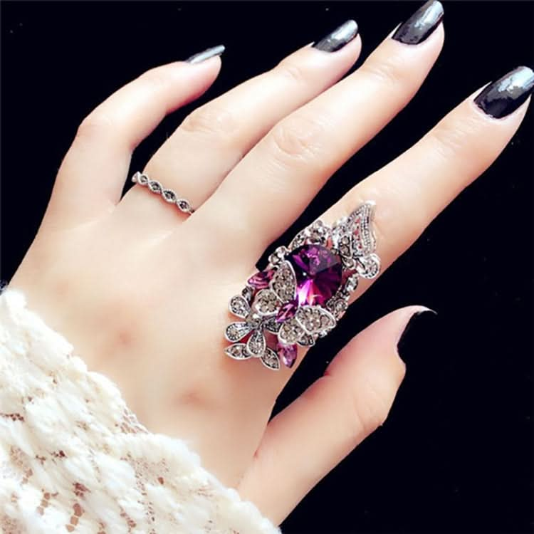 2 PCS/Set Women Fashion Retro Palace Gemstone Crystal Butterfly Ring Reluova