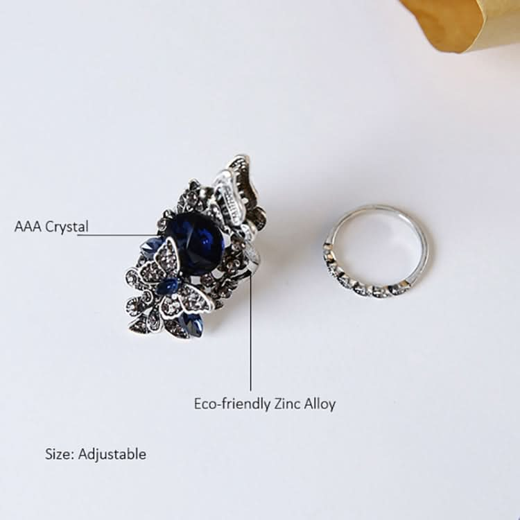 2 PCS/Set Women Fashion Retro Palace Gemstone Crystal Butterfly Ring Reluova