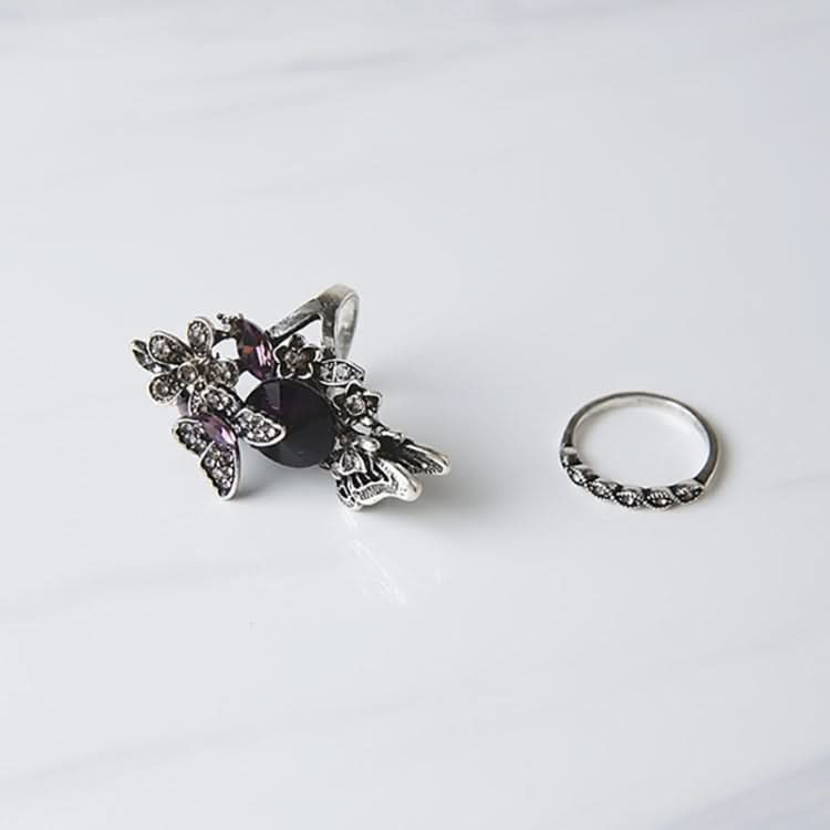 2 PCS/Set Women Fashion Retro Palace Gemstone Crystal Butterfly Ring Reluova