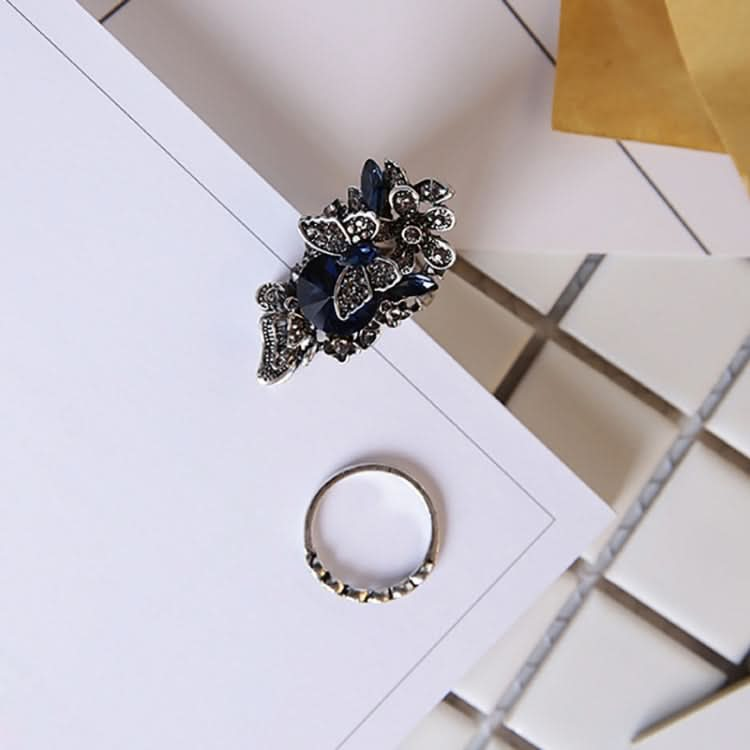 2 PCS/Set Women Fashion Retro Palace Gemstone Crystal Butterfly Ring Reluova