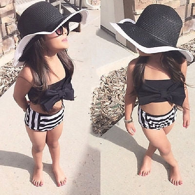 Cute Baby Girl Bikini Striped Triangle Bow Bathing Suit Proud Princess Beachwear