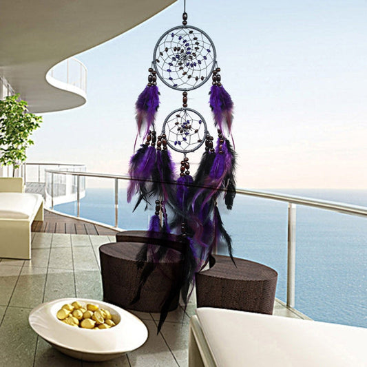 Creative Weaving Crafts Purple Feather Beads Dream Catcher Wall Hanging Jewelry My Store