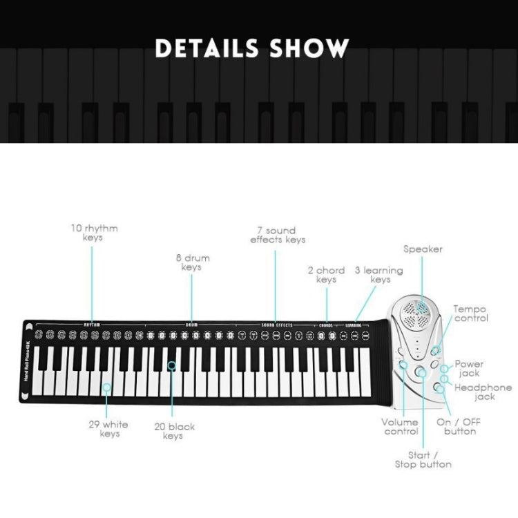 49-Key Portable Hand-Rolled Piano With Horn Children Beginners To Practice Electronic Piano Reluova