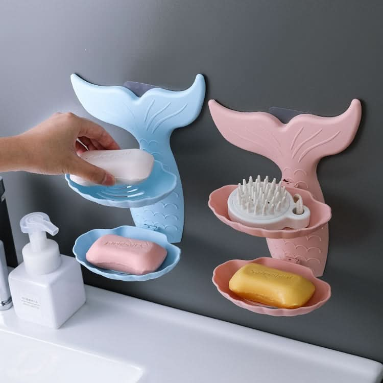 Bathroom Punch-free Double-layer Soap Box Without Trace Wall Hanging Drain Soap Holder, Random Color Delivery Reluova