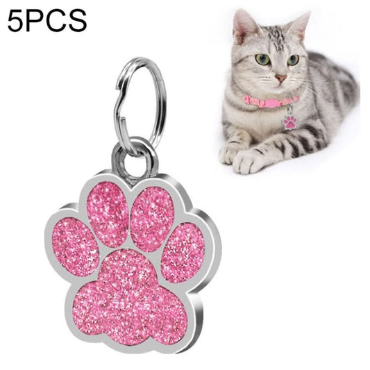 5 PCS Metal Pet Tag Zinc Alloy Identity Card Footprint Lettering Dog Tag(Pink)-Reluova