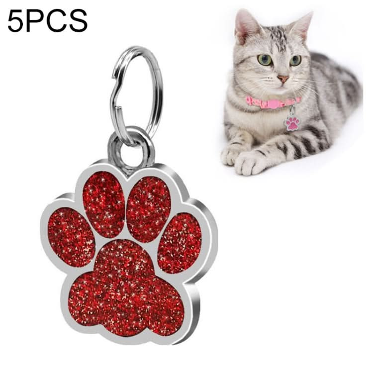 5 PCS Metal Pet Tag Zinc Alloy Identity Card Footprint Lettering Dog Tag(Red)-Reluova