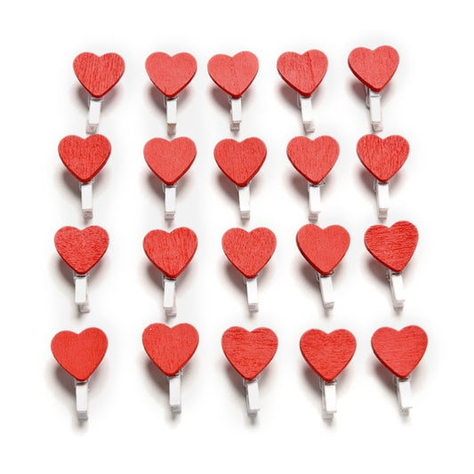 50 PCS Mini Red Heart Love Wooden Photo Paper Peg Pin Clothespin Craft Postcard Clips