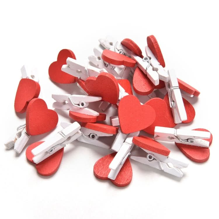 50 PCS Mini Red Heart Love Wooden Photo Paper Peg Pin Clothespin Craft Postcard Clips Reluova