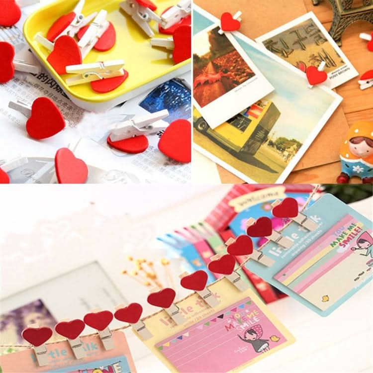 50 PCS Mini Red Heart Love Wooden Photo Paper Peg Pin Clothespin Craft Postcard Clips Reluova