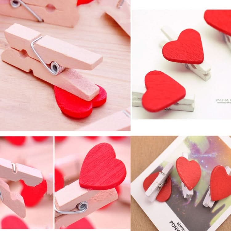 50 PCS Mini Red Heart Love Wooden Photo Paper Peg Pin Clothespin Craft Postcard Clips Reluova