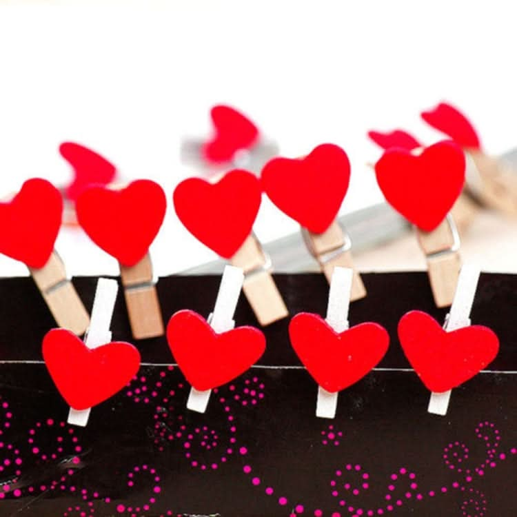 50 PCS Mini Red Heart Love Wooden Photo Paper Peg Pin Clothespin Craft Postcard Clips Reluova