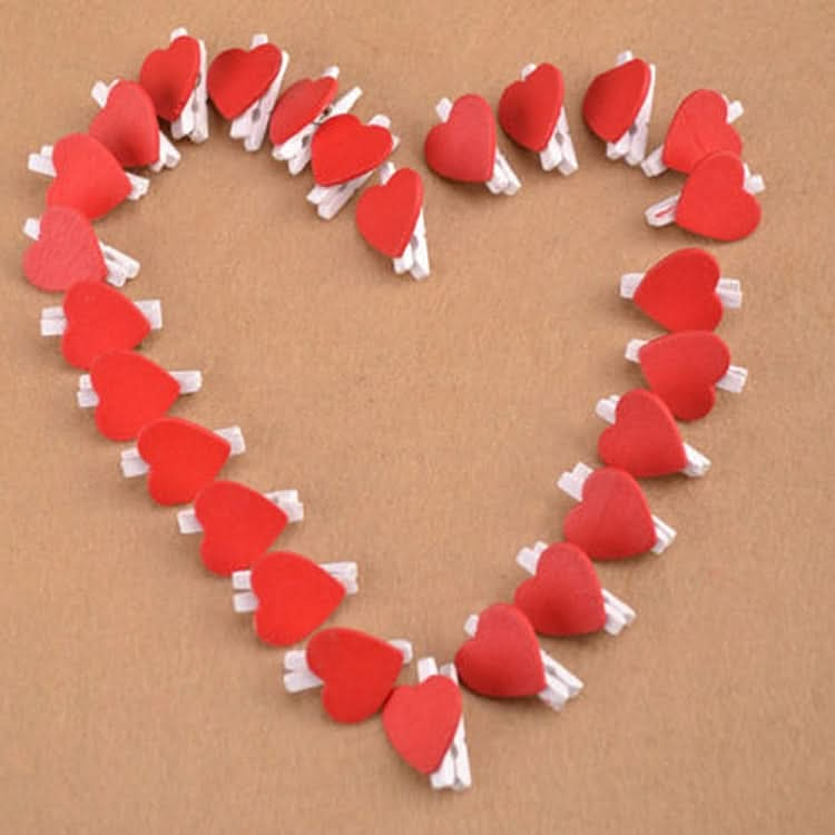 50 PCS Mini Red Heart Love Wooden Photo Paper Peg Pin Clothespin Craft Postcard Clips Reluova