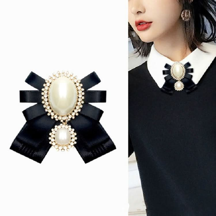 Women Pearl Bow-knot Bow Tie Cloth Brooch Clothing Accessories Reluova