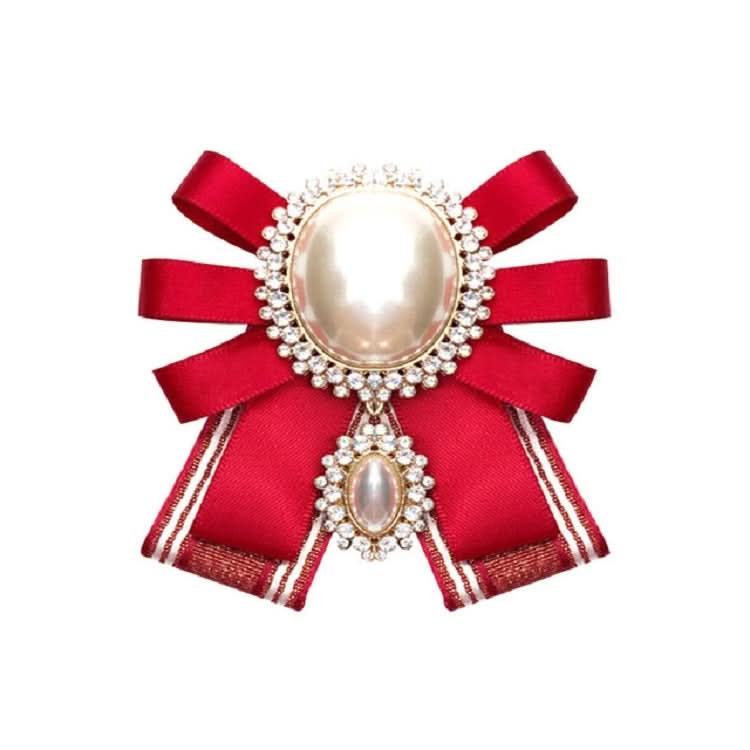 Women Pearl Bow-knot Bow Tie Cloth Brooch Clothing Accessories Reluova