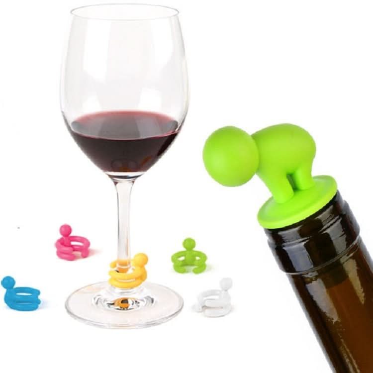 7 PCS Cartoon Silicone Sealed Spiral Red Wine Stopper + Cup Feet Set, Random Color Delivery-Reluova