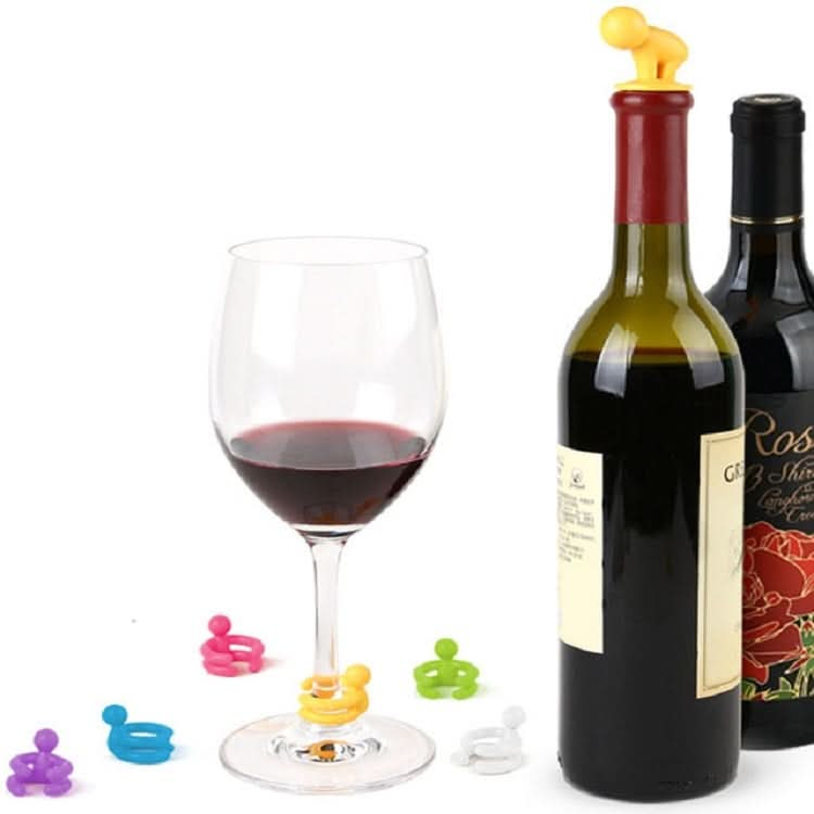 7 PCS Cartoon Silicone Sealed Spiral Red Wine Stopper + Cup Feet Set, Random Color Delivery-Reluova