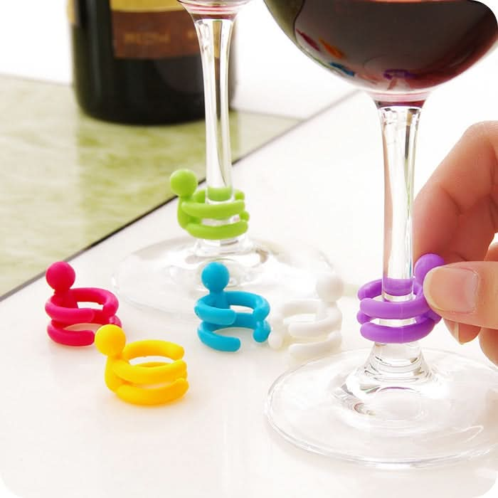 7 PCS Cartoon Silicone Sealed Spiral Red Wine Stopper + Cup Feet Set, Random Color Delivery - Reluova