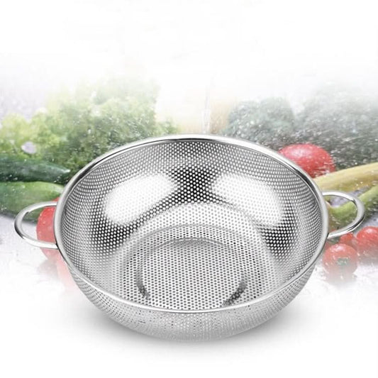 Stainless Steel Round Wash Basket Binaural Wash Rice Basket Drain Basin - Reluova