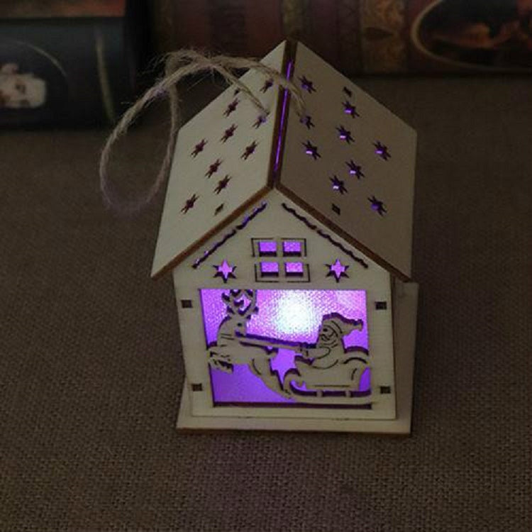 Christmas Luminous Wooden House Christmas Tree Decorations Hanging Ornaments DIY Gift Window Decoration