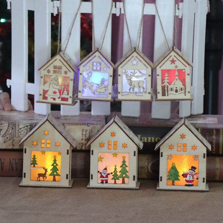 Christmas Luminous Wooden House Christmas Tree Decorations Hanging Ornaments DIY Gift Window Decoration My Store