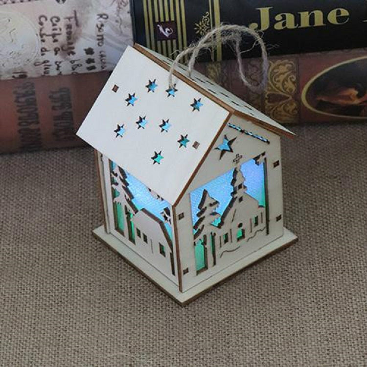 Christmas Luminous Wooden House Christmas Tree Decorations Hanging Ornaments DIY Gift Window Decoration My Store