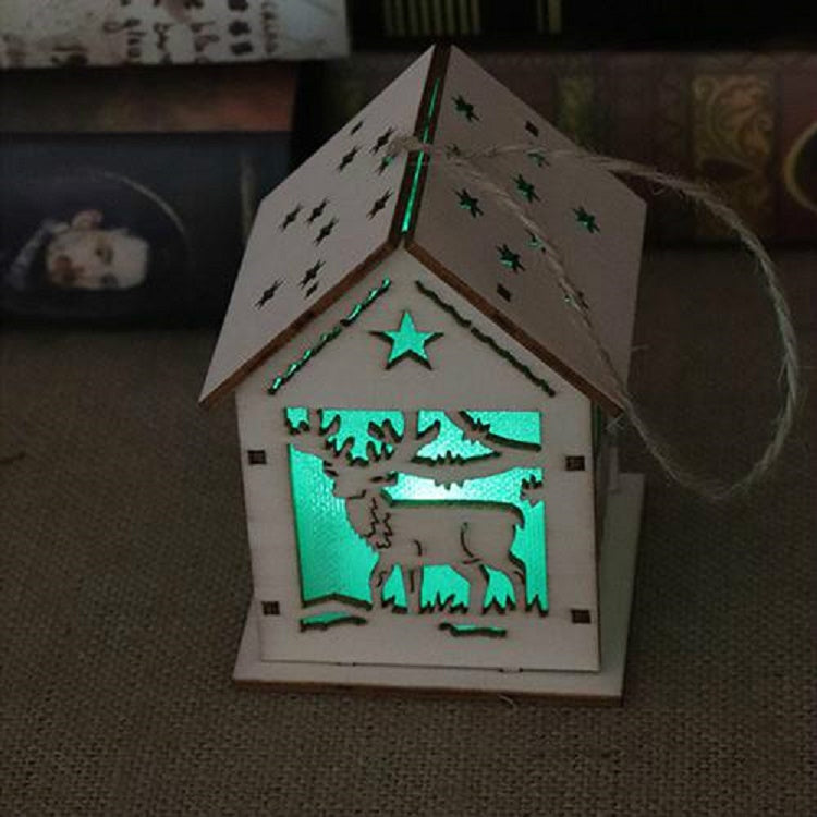 Christmas Luminous Wooden House Christmas Tree Decorations Hanging Ornaments DIY Gift Window Decoration My Store