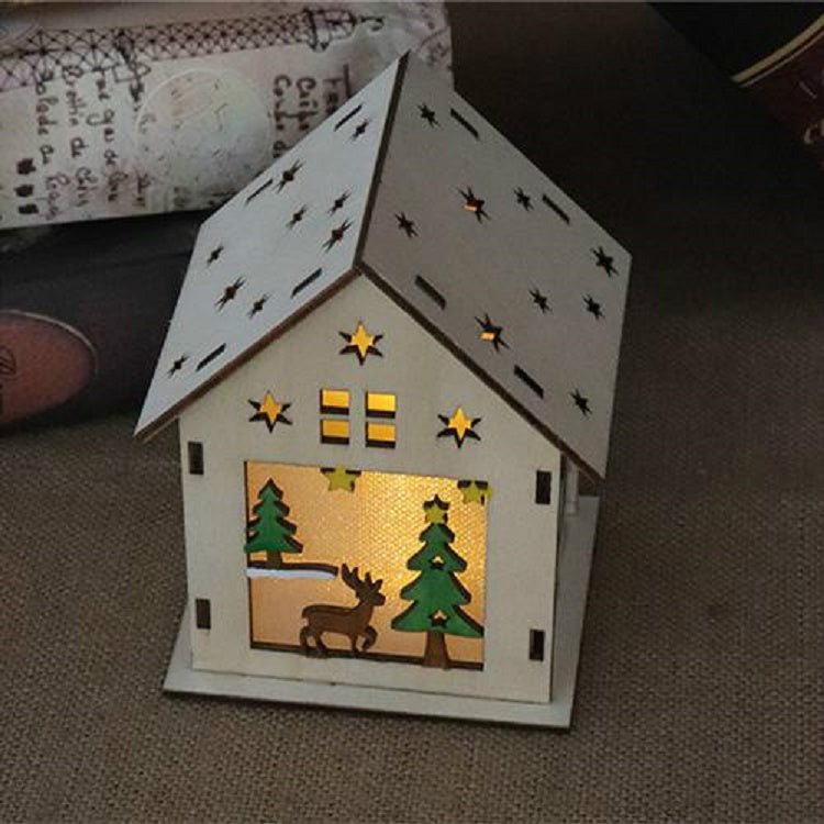 Christmas Luminous Wooden House Christmas Tree Decorations Hanging Ornaments DIY Gift Window Decoration My Store