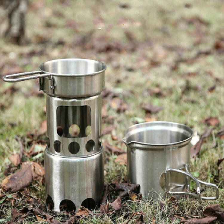 Outdoor Stainless Steel Windproof Stove Portable Camping Roast Stove Set Reluova