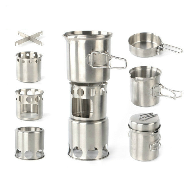 Outdoor Stainless Steel Windproof Stove Portable Camping Roast Stove Set Reluova