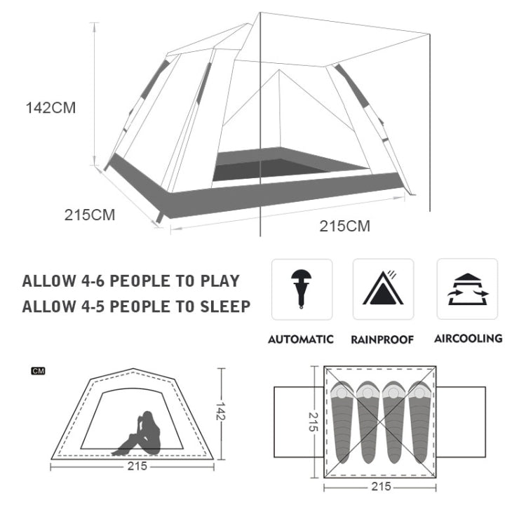 Outdoor 3-4 People Beach Thickening Rainproof Automatic Speed Open Four-sided Camping Tent