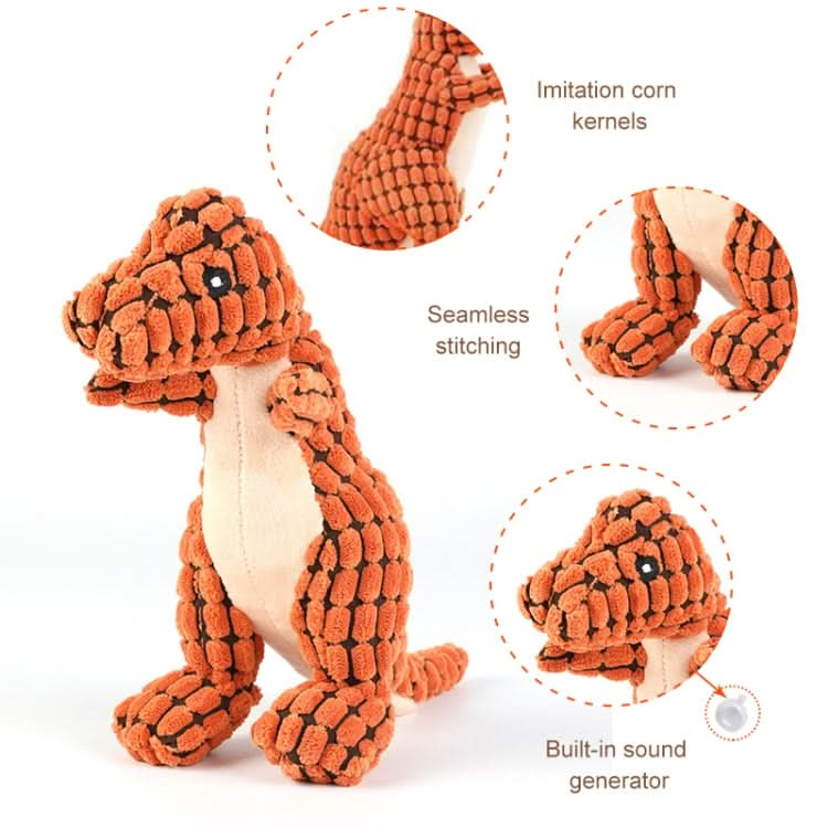 3372 Dinosaur Shape Plush Chew Molar Squeaky Toys for Pet Dogs to Clean the Teeth(Orange)-Reluova