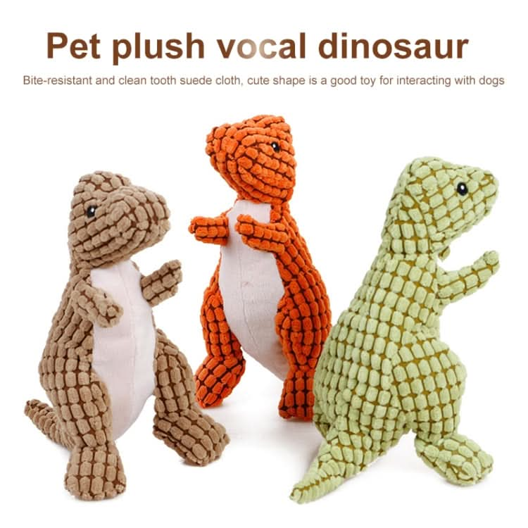 3372 Dinosaur Shape Plush Chew Molar Squeaky Toys for Pet Dogs to Clean the Teeth(Orange)-Reluova