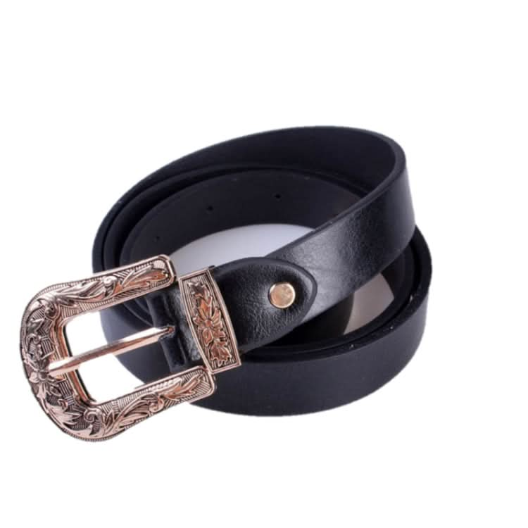 Women Black Leather Western Cowgirl Waist Metal Buckle Waistband New Hot Reluova